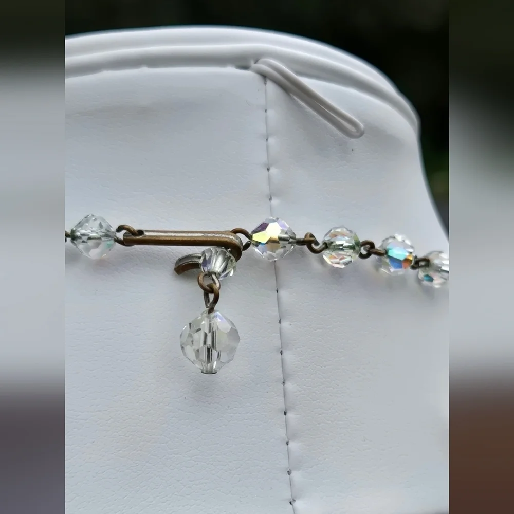 Vintage Crystal Necklace and Crystal Fuax Pearl Earrings Jewelry Set